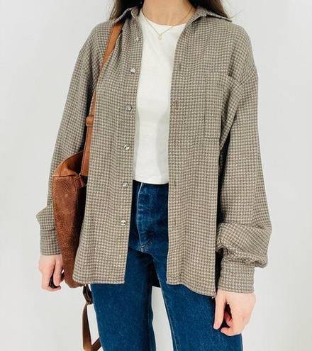 Houndstooth vintage  oatmeal silk blend oversized button down layering shirt L