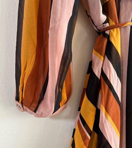 City Chic  Dress Gold Stripe Multicolored Maxi Sz 22W NWT V Neck Asymmetrical Hem