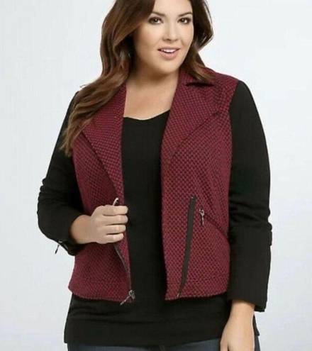 Torrid  Womens Moto Jacket Blazer Checkered Zip Up Long Sleeve hot pink Black Siz