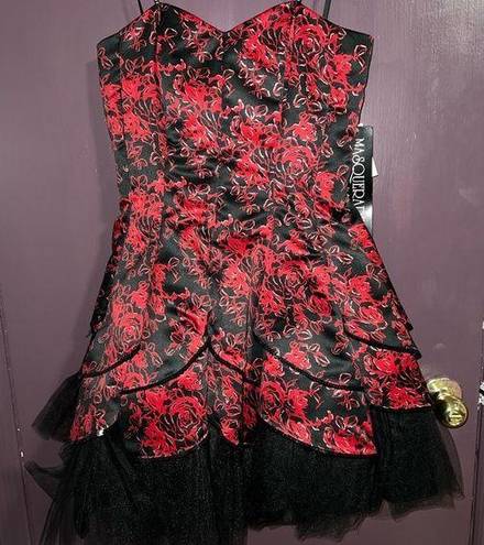 Masquerade  - Strapless Red Floral Formal/Cocktail Dress  w/ Tulle Skirt - NWT