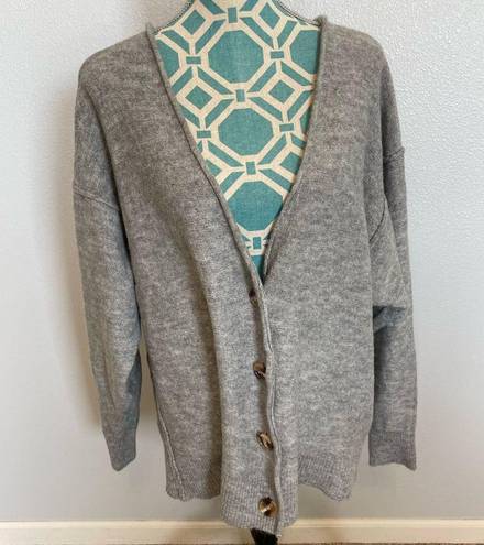 Zenana Outfitters Melange V Neck Button Cardigan size Large Gray