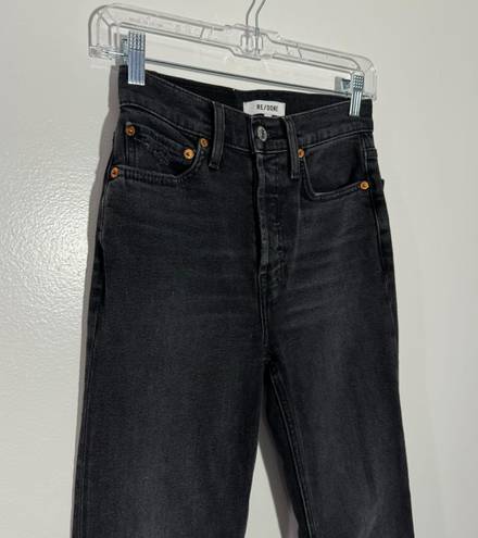 RE/DONE 90s High Rise Ankle Crop Jeans in Faded Stone Button Fly Raw Hem Size 24