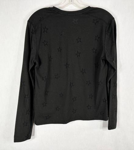 Rails  Medium Top Black Sheer Star Print Long Sleeve V Neck Cotton Women 1581