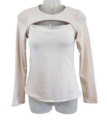 Klassy Network  Peek a boo Long Sleeve Shirt Cream Built in Bra Brami Size Medium