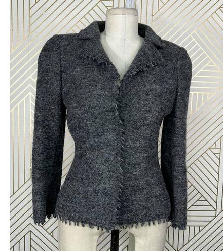 Philosophy  di Alberta Ferretti Gray Wool Tweed Fringe Blazer Size US 8