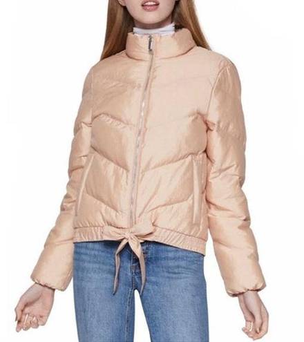 BCBGeneration  Ribbon Tie Chevron Quilted Puffer Jacket in Blush, Medium