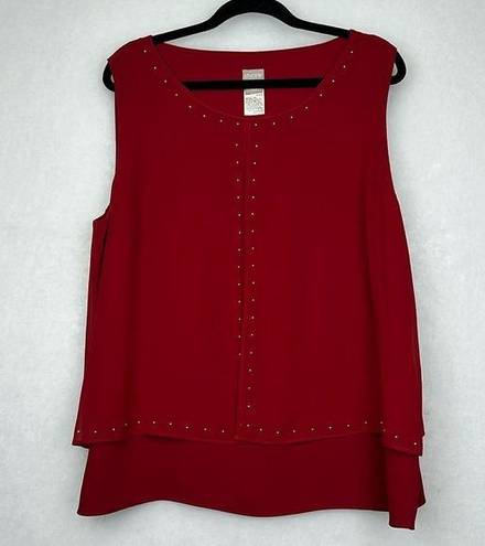 Chico's Red - Double-Layer Embellished Tank Sz 3