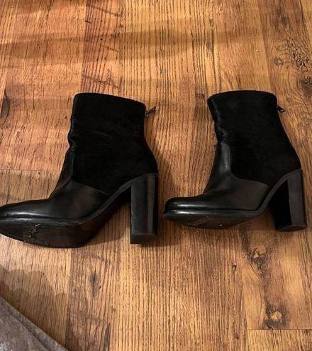 ALL Saints Black Leather Back Zip Ankle Boots Cow hide fur Size 7.5