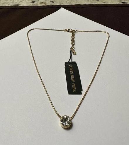 Jones New York  Rhinestone Pendant Gold Tone Chain Necklace Adjustable Length NWT