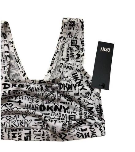 DKNY  Black White Graffiti Bralette Bra Size Small NEW