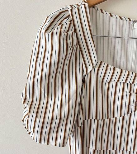 Danielle Bernstein White Striped Midi Length Dress Puff Sleeves Size 10