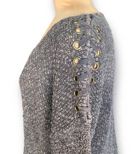 Vintage Havana  Women's Sweater Gray Knitted Shoulder Lace Neutral Knit Pullover