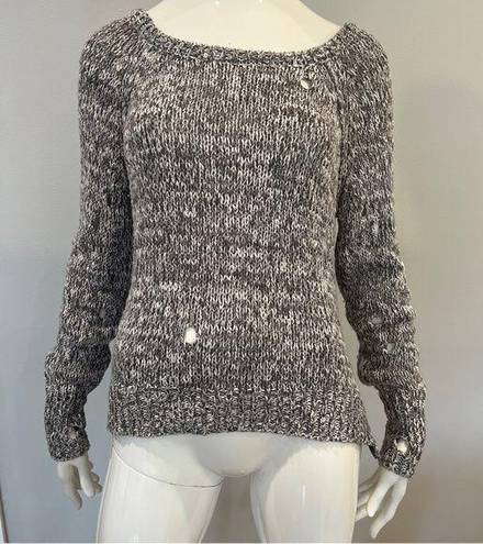 Vintage Havana  Marled Gray Distressed Side Zippers Slouch Sweater