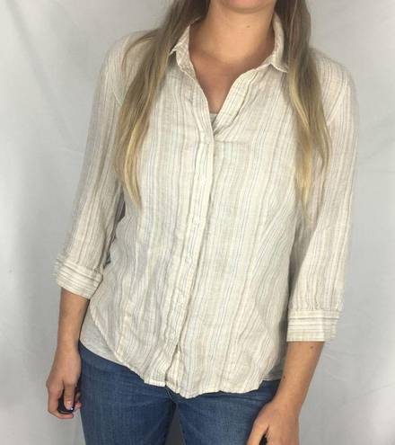 Coldwater Creek  Linen Button Striped Top S