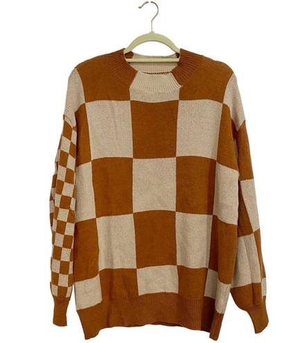 Andthewhy  Brown Checkered Oversized Sweater Sz S NWT