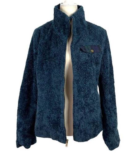 Pendleton  Women Fuzzy Full Zip Sherpa Blue Jacket Teddy Plaid Size Medium