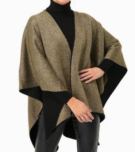 Tuckernuck  Black and Gold Glitter Metallic Poncho Cape Shawl NWT One Size