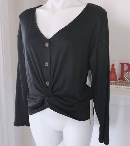 June and Hudson  Knot Front Cropped Sweater Black Knit Long Sleeve Size XL NWT