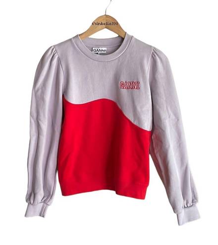 Ganni Embroidered two-tone organic cotton-fleece sweatshirt