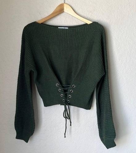 SEEK the Label Olive Green Corset Lace Up Sweater