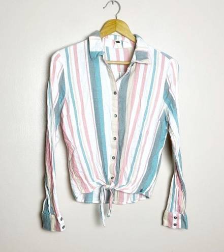 Roxy SALE!  Striped Collared Tie Bottom Shirt Size M EUC