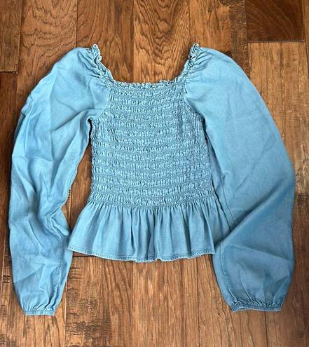 Blue Rain Puff Sleeve Top