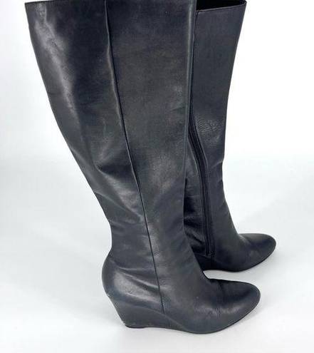 Via Spiga  Knee High Wedge Leather Boots Black 8