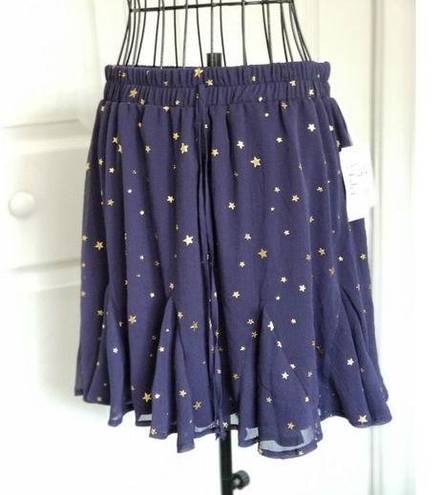 The Row  A Women Navy Blue Mini Skater Skirt w/ Gold Stars Size M