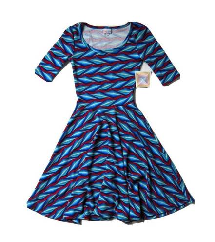 LuLaRoe NWT  Nicole in Geometric Stripe Textured Stretch Fit & Flare Dress XXS