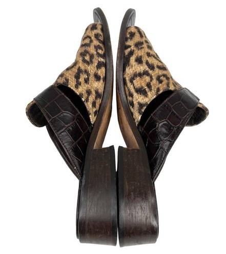 Brighton  Sandals Mules 7.5M Brown Leopard Leather Fabric Silver