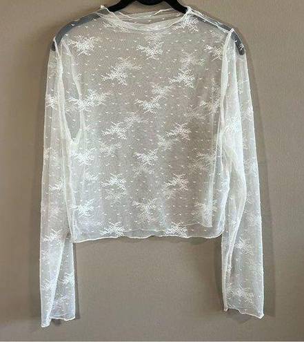 Aerie  Level Up Lace Layering White Long Sleeve Top Large