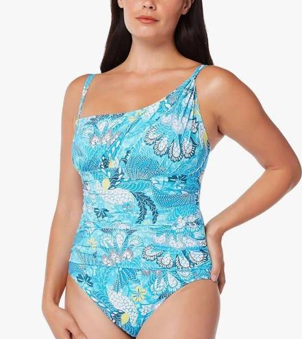 Bleu Rod Beattie New!  One Shoulder Shirred Swimsuit Animal Party Print