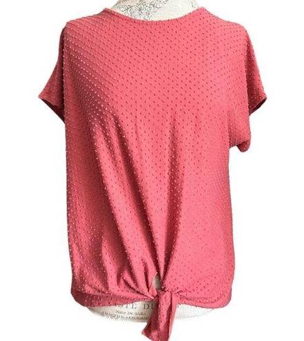 W5  Women’s Size Large Textured Pom Pom Polka Dot T-Shirt Front Twist Tie Top