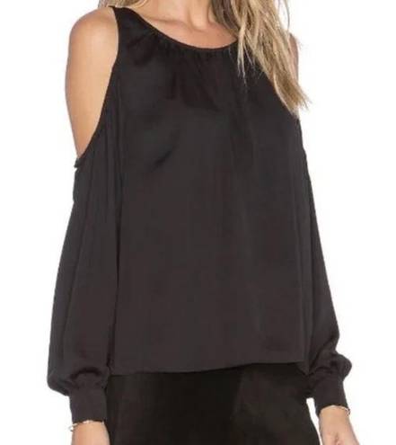 L'Academie  Black Cold Shoulder Satin Long Sleeve Top Size XS