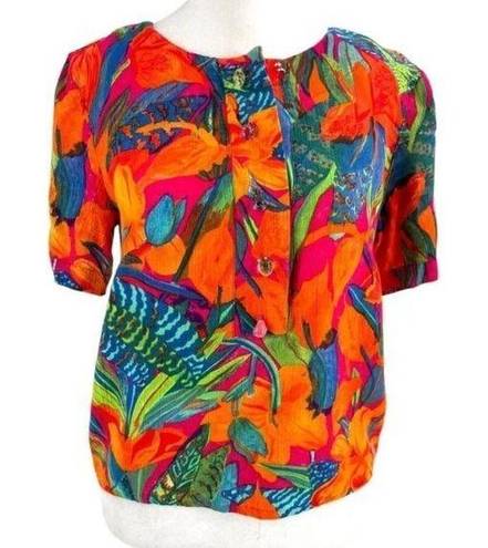 Carole Little  Vintage Vibrant Colorful Summer Tropical Shirt Top Blouse sz Small