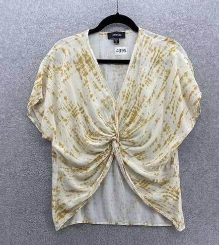 Karen Kane Kare Kane Women's Blouse V Neck Cropped Yellow Tie Dye Size XS USA Made