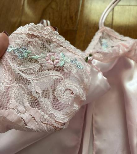 Secret Treasures  Vintage baby pink lace and embroidered silky chemise slip dress