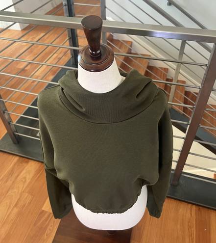 Naked Wardrobe French Terry Crop Hoodie In Olive Green