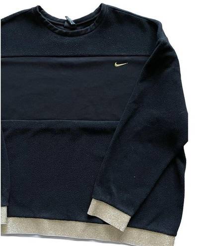 Nike -Women's Long Sleeve Therma Icon Clash Fleece Crew Top Black/Gold Size XL