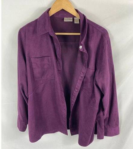 Chico's  Purple Faux Suede Button Down Shirt Size 2 / large