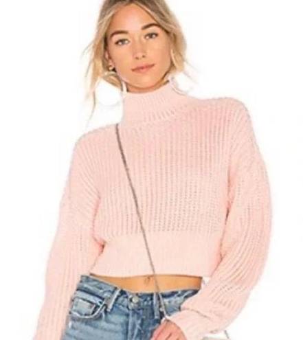 Lovers + Friends  Mockneck Cropped Loose Knit Pink Long Sleeve Wool Blend Sweater