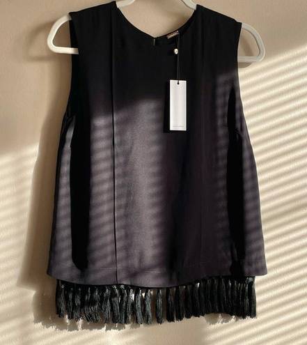 Adam Lippes NWT  Black blouse with silk tassel fringe detail lining size 0