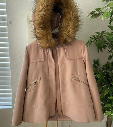 ZARA Women Short Coat With Textured Hood Pink Size M NWT