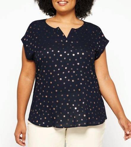 The Moon Full Maternity Reece Mixed Material Top Navy Copper Dot 2X NWT StitchFix