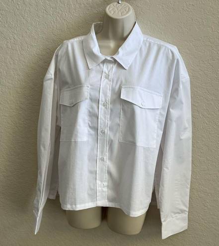 DKNY  Button Down Collared Long Sleeve Tailored Top White Pockets Women’s XL