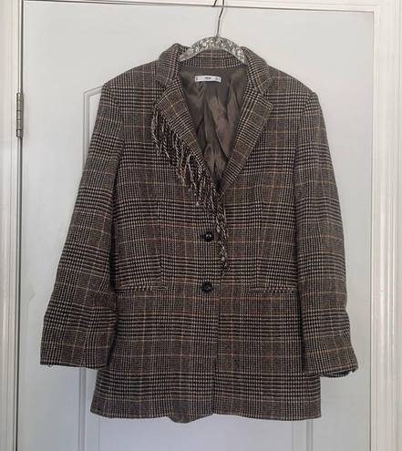 Mango  Wool Blend Fringe Plaid Blazer Sz S