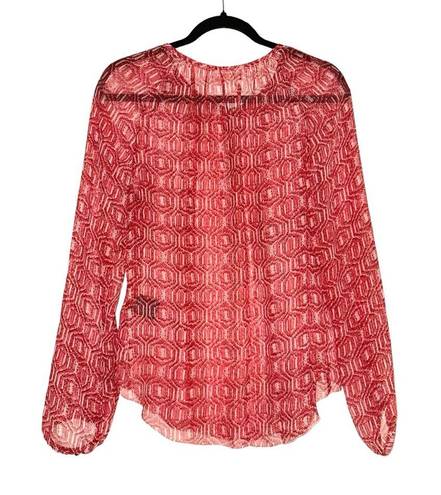 Isabel Marant  Etoile Zinya Red Long Sleeve Silk Chiffon Blouse 40 US LARGE