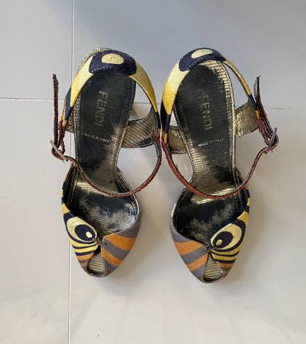 Fendi Rare  Open Toe Heels Sandals with Peacock Details Size US 5.5 / EU 36