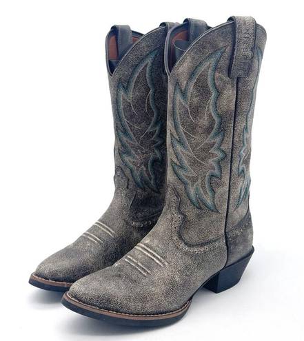 Justin Boots Justin Calimero Graphite Bomber Gray Blue Leather Western Boots Women’s Size 7.5