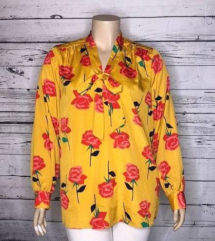 Isaac Mizrahi  Live! Size XL Floral Print Tie at Neckline Long Sleeve Blouse Top